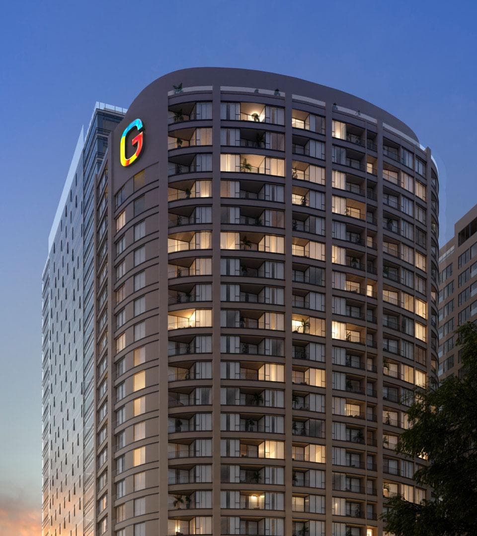 Vista exterior de torre residencial Be Grand Del Valle.